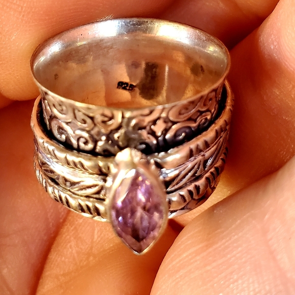 New Pink Topaz 925 Silver Spinner Meditation Ring. - Picture 3 of 10